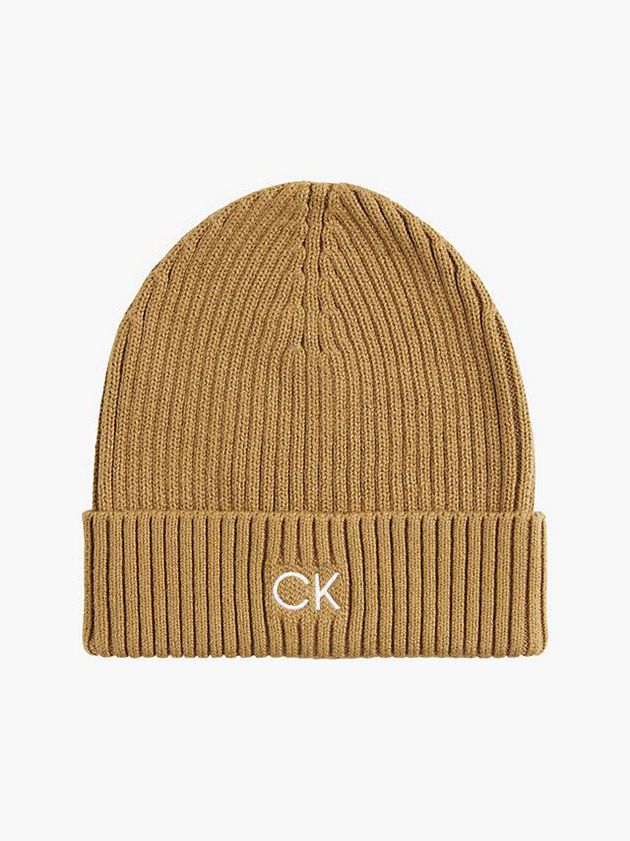 Calvin Klein USA Organic Cotton Blend Mens Beanie Khaki 3486529-TG